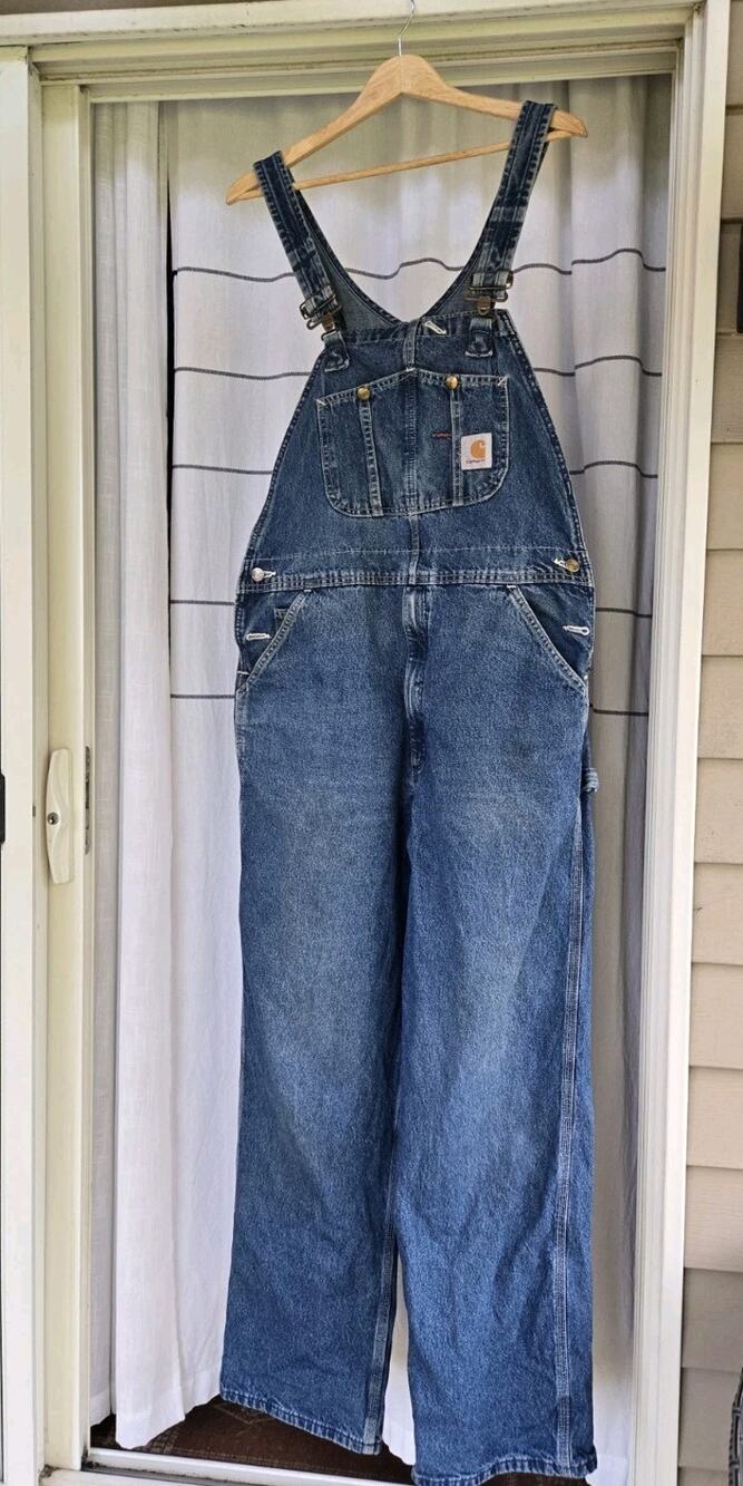 Carhartt Men's R07-DST Bib Overalls 36x32 Darkstone Denim Carpenter Workwear